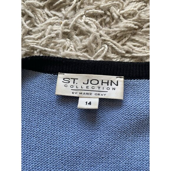 St. John Marie Gray Sweater Santana Knit 14 Blue Layering Wool Blend Duster - Picture 7 of 9